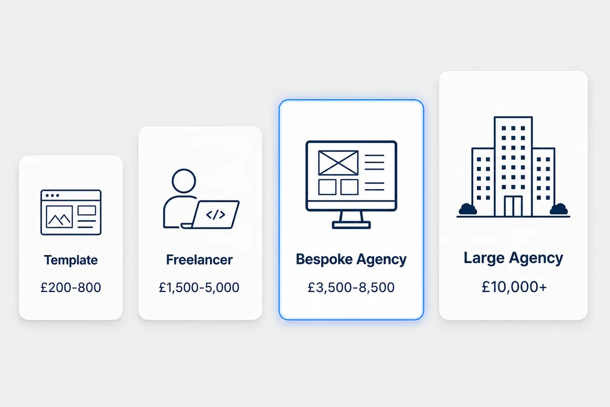 Visual comparison of UK web design pricing tiers