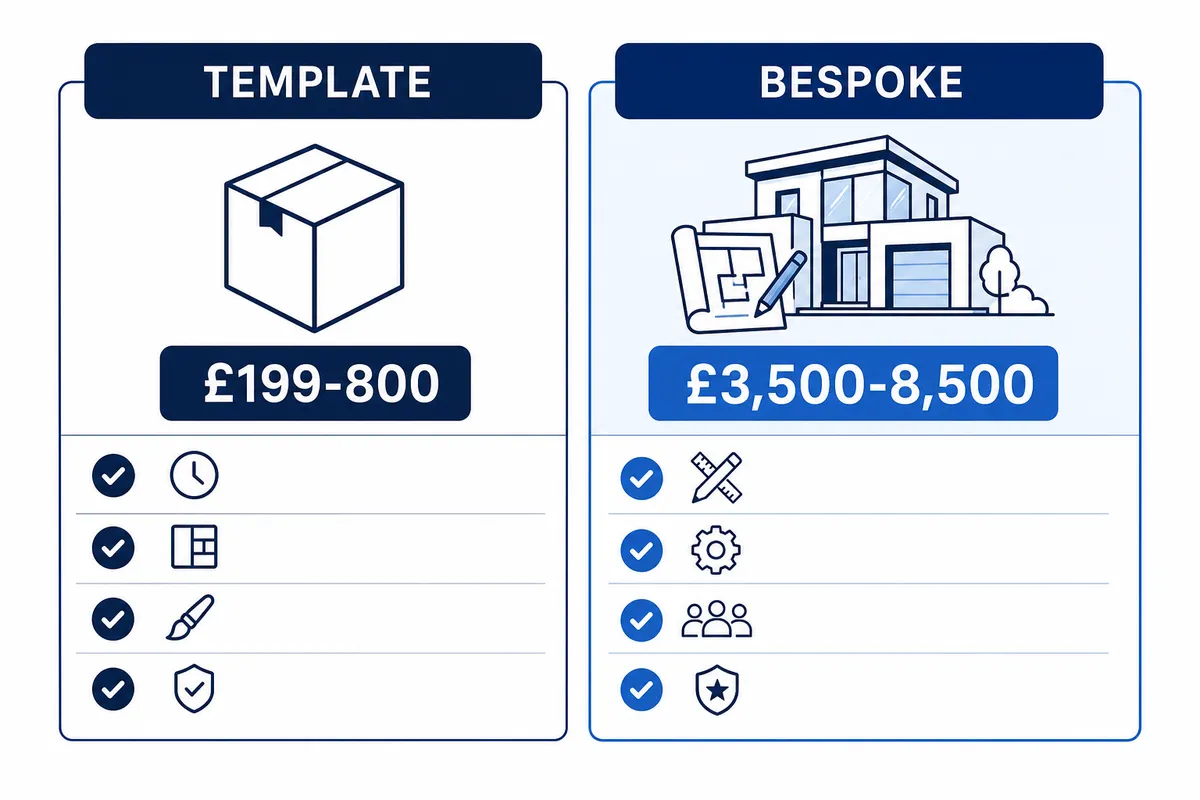 Comparison of template vs bespoke web design features for UK small businesses